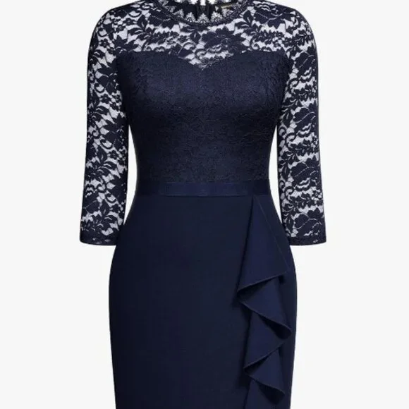 Miusol Lace Ruffle Style Cocktail Mini Blue Dress - Picture 1 of 8